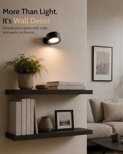 LED Wall Mounted Lights, Rechargeable Wall Sconces with Remote & Touch Control, 3 Color Temperatures 360° Rotation Dimmable Cordless Wall Light for Bedroom Study Reading Bedside (Black, 3 Pack) - Thumbnail 2