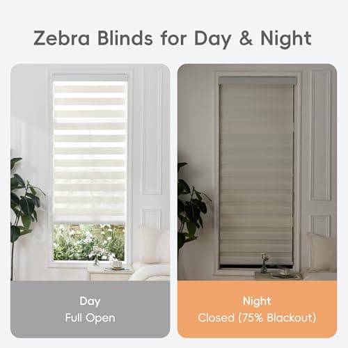GHV Corded Zebra Blinds for Windows Room Darkening Blinds Dual Layer Privacy for Home and Office (Beige White, 34 in(W) x 72 in(H)) - Thumbnail 4