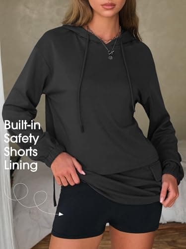 EXLURA Women Two Piece Set Cotton Sweatsuit Travel Airport Outfits 2026 Tracksuit Hooded Sweatshirt Cargo Skort Skirt Pockets - Thumbnail 5