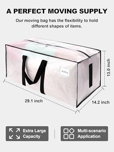HOMESURE Supports 200lbs Heavy Duty Moving Bags - Strong Zipper & Wrap-Around Handles - Water-Resistant Storage Totes, Durable Alternative to Moving Boxes - 8 Pack - Semi-Transparent - Thumbnail 5