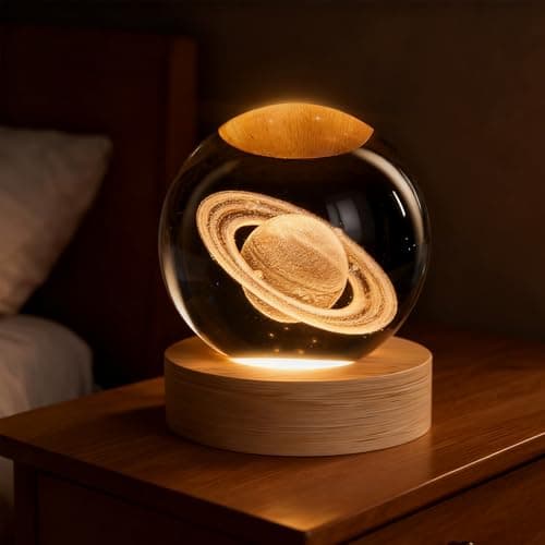 COQIRAUSEN 3D Saturn Crystal Ball, 2.4 inch Universe Decorative Quartz Glass Sphere, Space Astronomy Decor Display Sculpture Home Decor Gifts for Women Friends Girls - Thumbnail 2