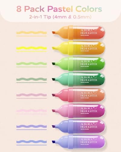 Four Candies 8 Pcs Highlighters Assorted Colors, Cute Pastel Highlighter Set, Quick-Dry, Soft Chisel Tip, No Bleed Highlighter, Aesthetic Highlighters for Christmas - Thumbnail 2