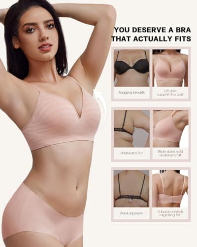 LIIJOO Comfort Lift Bra Without Underwire, Wide Straps, Side Support, Breathable Stretch, Everyday Wear（Pink, 36B） - Thumbnail 4