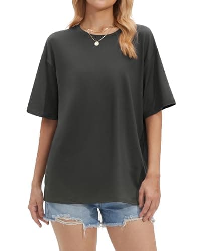 Stelle Women Crew Neck Short Sleeve T Shirts Summer Tops Oversized Tshirts Soft Basic Tee Shirt Charcoal Medium - Thumbnail 2