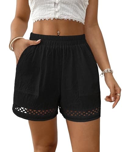 Bsubseach Womens Shorts for Women Casual Elastic Waisted 2026 Cotton Trendy Comfy Summer Shorts with Pockets Black XL - Image 1