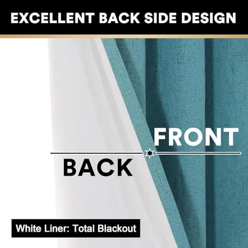 PrinceDeco 100% Blackout Curtains Linen Curtain for Sliding Glass Door Extra Wide Patio Door Curtains for Sliding Glass Door Room Divider for Bedroom/Living Room,W100 X L108, Teal Blue - Thumbnail 5
