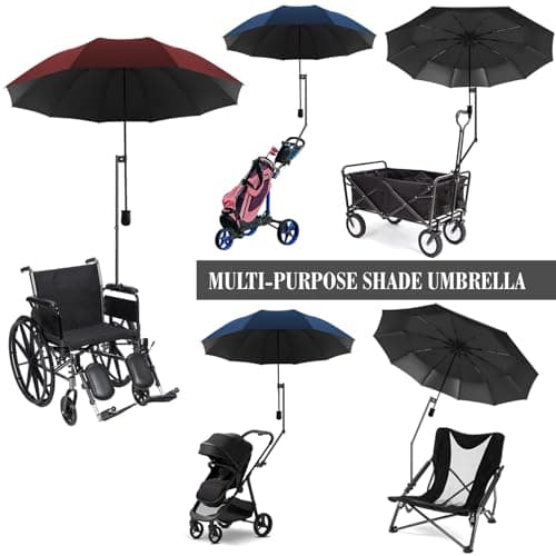 DUOUPA UPF 50 Adjustable Patio Umbrellas,Beach Chair Umbrella with Clamp,Clip on Umbrella suitable for Patio,golf carts,wheelchairs,carts,bleachers,camping and fishing (Blue 53″/Type A) - Thumbnail 6