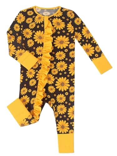 Joonberry Unisex Baby Bamboo Viscose Long Sleeve Romper, Cute Prints Zipper Footless Jumpsuit, Toddler One-Piece Outfits(Sunflower, 8-12M) - Image 1