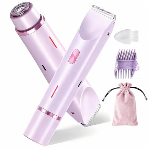Bikini Trimmer for Women, 2 in 1 Dual-Head Electric Shaver for Women Pubic Hair, Waterproof Wet/Dry Use Body Hair Trimmer and Face Razors, Rechargeable Hair Removal for Bikini Legs Face Underarm Arm - Image 1