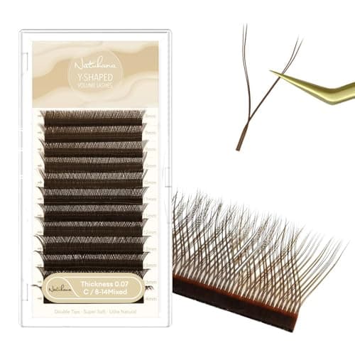 NATUHANA 4D YY Eyelash Extension Colored 0.07mm C Curl 8-14mm Mixed Tray Premade Fan 2D Y Shape Volume Lash 12 Rows Color Lashes (8-14 MIX, Brown, 0.07 C) - Image 1