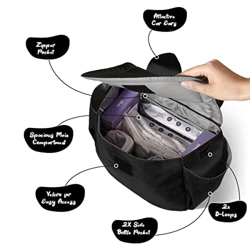 SUNVENO Kitty Stroller Organizer Bag – Universal Baby Stroller Caddy with 2 Cup Holders, Adjustable Straps, Waterproof Oxford, Lightweight Travel Accessory for Strollers, Prams & Pushchairs,Black - Thumbnail 5