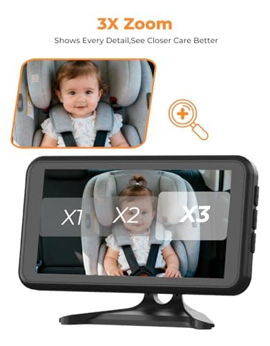 LUCKVIEW BM2A Baby Car Camera – 3X Zoom to See Baby Clearly, 5.2" 1080P Display & Auto IR Night Vision, Rear-Facing View Monitor, Easy Install for Parents & Pet Owners - Thumbnail 3