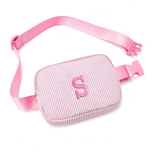 Fohufo Fanny Packs for Women - Initial Crossbody Bag Belt Bag Cute Stuff, Fanny Packs for Women Cross Body, Waist Bag Birthday Gifts for Mom Sister Friends, Light Pink Letter S - Image 1