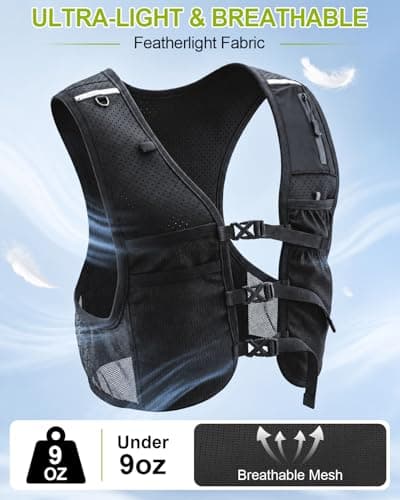 Running Vest with Touchscreen Phone Holder, 500ml/17oz Water Bottle Vest, Reflective Hydration Vest, 6 Pockets Zip Runners Vest – Lightweight, Adjustable, Breathable, Unisex - Thumbnail 5