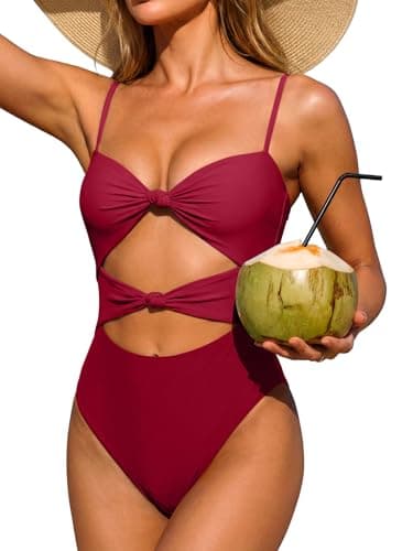 ANRABESS Women One Piece Swimsuits Tummy Control Bathing Suit Twist Cutout Adjustable Straps Swimwear Beach Vacation Clothes Deep Red Large - Image 1