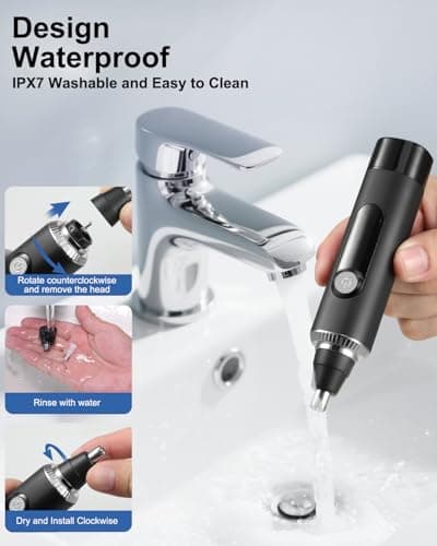 Nose Hair Trimmer for Men and Women,2026 Professional Painless IPX7 Waterproof Eyebrow & Facial Hair Trimmer,USB Rechargeable with LED Display Dual-Edge Blades for Smoother Cutting,BlackSilver - Thumbnail 6
