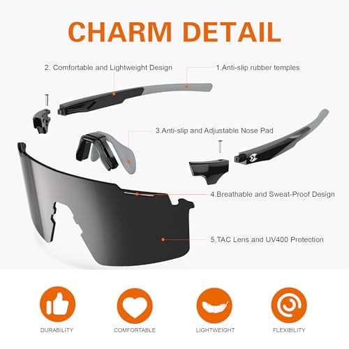 Sports Cycling Glasses for Men: Lightweight UV400 Protection Sunglasses for Women Running Ride Pickleball Fishing TR90 - Thumbnail 3