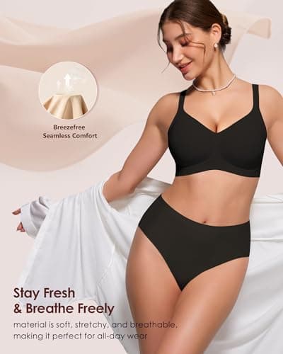As Fairy Bras for Women Wireless Wirefree Jelly No Underwire Full Coverage Seamless Comfortable Breathable Bra(Pure Black 36DD) - Thumbnail 5