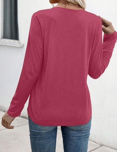 JUSTFASHIONNOW Pleated Long Sleeve Shirts for Women V Neck Dressy Casual Business Blouses Fall Tops 2025 Trendy(Red,Medium) - Thumbnail 6