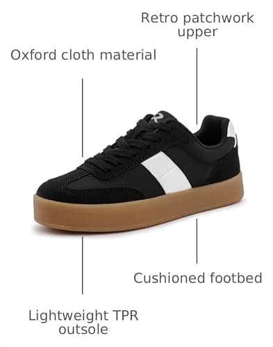 Rihero Platform Sneakers for Women Fashion Tennis Walking Shoes Ladies Comfortable Non-Slip Casual Black Sneakers Size 8 - Thumbnail 3
