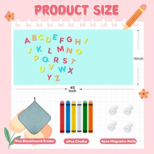 Magnetic Chalkboard Wall Decal for Kids,Upgraded Thickened Magnetic Chalkboard for Wall,Suitable for Home Decoration Wallpaper and Children's Game Room,School (Blue, 16x40 Inch) - Thumbnail 2