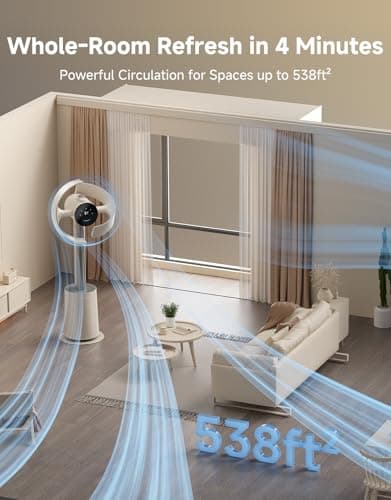 DREAME Bladeless Tower Fan for Bedroom, Smart Standing Fan with 270° Spatial Airflow for Whole-Room Circulation, 59ft/s High Velocity, 10 Speeds 3 Modes, Temperature-Adaptive Airflow, MF10-Beige - Thumbnail 4