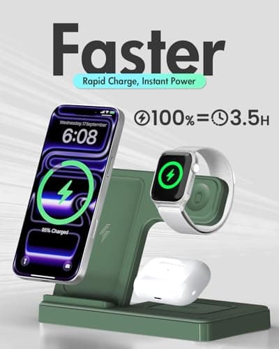 Wireless Charger Stand Charging Station: 3 in 1 Charger Multiple Devices for Apple iPhone 17 16e 16 15 14 Pro Max 13 12 11 for Watch 11 10 9 8 7 6 5 4 3 2 SE and Ultra & Airpods Series, Dark Green - Thumbnail 5
