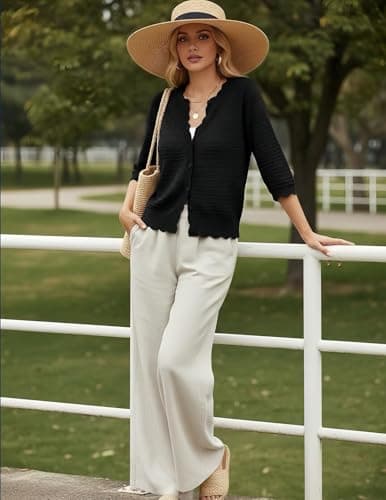 GRACE KARIN Womens Short Sleeve Black Cardigan Sweater, Lightweight Cotton Cardigan Trendy, Dressy Casual Floral Bolero Shrugs - Thumbnail 4