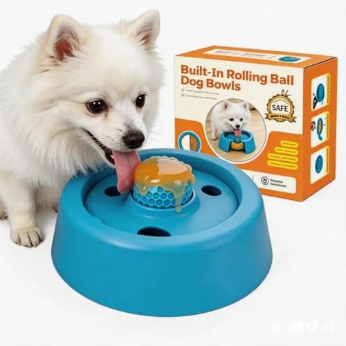 Dog Slow Feeder Bowl with Fixed Ball – No Loose Parts, Stays Put on Smooth Floors, See Food Level at a Glance – for Small to Medium Dogs Under 35 lbs, Top-Rack Dishwasher Safe
