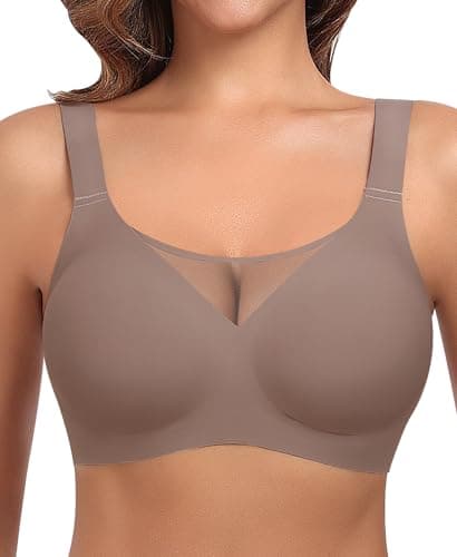 Ganado Wireless Bras for Women Full Coverage Mesh Seamless Supportive Comfortable Bras No Wire T Shirt Bra Padded Bralette (Brown, XX-Large) - Image 1