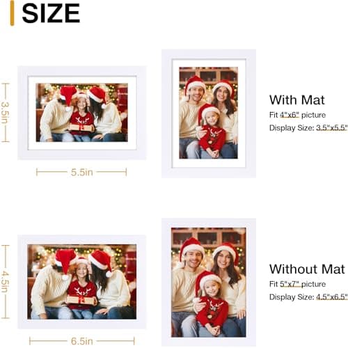decorUhome 5x7 Picture Frame Set of 10, Display Photos 4x6 with Mat or 5x7 Unmatted for Picture Frames Collage Wall Decor, White - Thumbnail 4