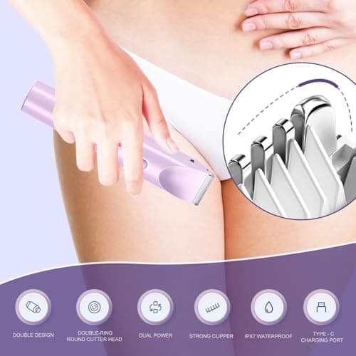 Bikini Trimmer for Women,2 in 1 Dual Head Bikini Shaver,Waterproof & Painless Electric Razors for Pubic Hair(Purple) - Thumbnail 5
