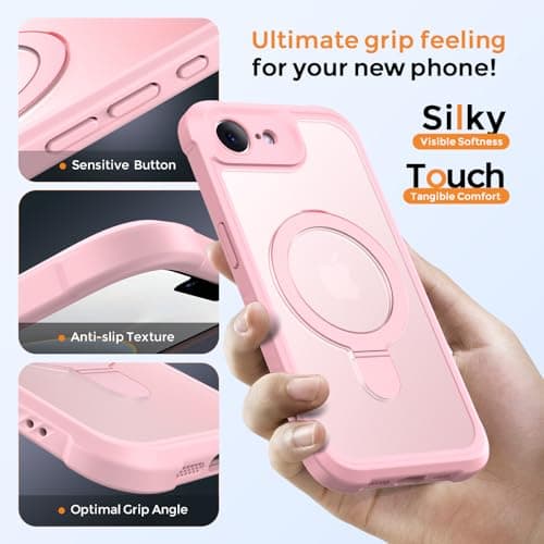 MOCCA for iPhone 17e Case & iPhone 16e Case with Magnetic Invisible Stand [Full Camera Protection][Compatible with Magsafe] Military Drop Shockproof Translucent Matte Phone Case Cover 6.1",Pink - Thumbnail 6