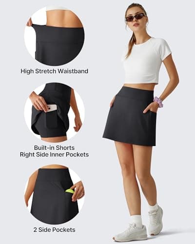 G4Free Golf Skirts for Women High Stretch Waistband Skorts with Pockets Bulit-in Shorts Workout Breathable Black Mini Casual Skort(Black,XL) - Thumbnail 4