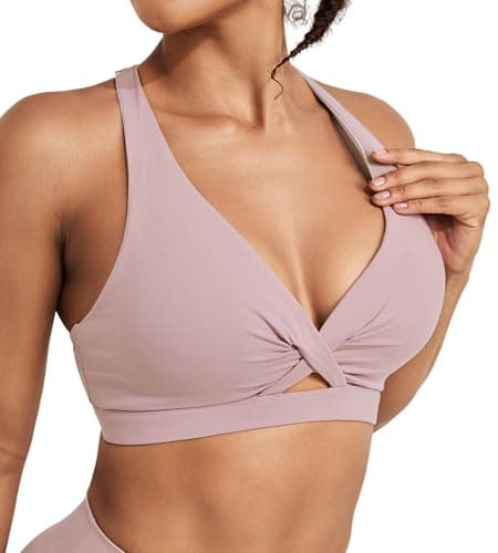 Sports Bras for Women Push Up Medium Impact Racerback Workout Yoga Bra Womens Deep V Padded Sports Bra with Support Gym Tops, Purple, L