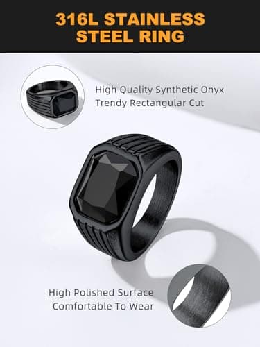 Bestyle Black Rings for Men Vintage Chunky Big Biker Band Large Signet Thumb Ring, Cocktail Statement Promise Gift for Birthday, Size 13 - Thumbnail 6