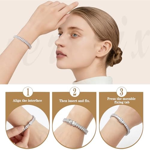 Moissanite Tennis Bracelet For Women, 7.5Ins Women's Tennis Bracelets,Marquise Cut D-Color VVS1 Platinum Plated Silver Bracelet,Hypoallergenic Bezel , Ice Crystal Sparkling,Exquisite Jewelry,with Gift Box,Ideal Gift for Wife/Her (7.5 Inches) - Thumbnail 5
