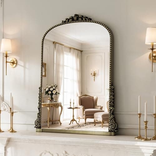 Vintage Bronze Arched Mirror - 40"x29" Large Matt Gold Antique Wall Mounted Mirror - Baroque Traditional Ornate for Entryway, Fireplace, Living Room, Hallway or Wall Decor (Upgrade Tempered Glass) - Image 1