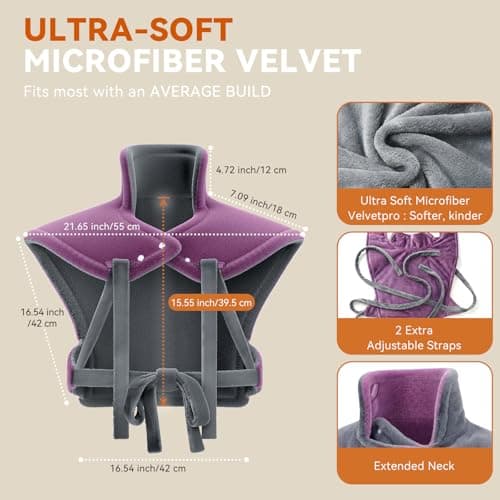 reliefRX Mothers Day Gifts Snug-Fit Heating Pad for Neck,Shoulders & Back - 4-Strap Ultra Secure Fit, CoreMatrix™ Rapid Heating, Pain Relief, Soft Washable Fabric, 6 Heat, 4 Timers- Purple - Thumbnail 3