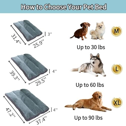 Big Dog Bed for Large Sized Dogs - Dog Crate Pad Removable Washable Cover, Non-Slip Bottom, Pet Mat Comfort Cushion for Joint Relief, Deep Sleep & Home Decor - Thumbnail 3