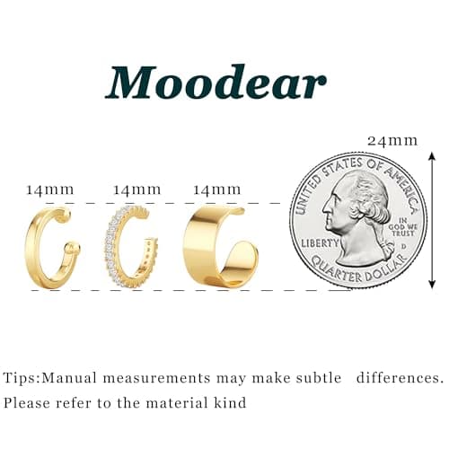 Moodear Chunky Ear Cuffs Non Piercing - Thin Dainty 14K Gold Plated Earrings - 3 Cute Cubic Zirconia Huggie Cartilage Hoop for Women Trendy Jewelry Gifts - Thumbnail 5