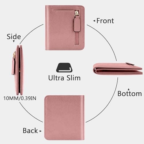 Gostwo Small Wallets Woman, Credit Card Holder Wallet, Slim Rfid Wallet Women, Compact Bifold Luxury Genuine Leather Pocket Passport Wallet Ladies Girls Mini Purse Travel with ID Window, Wax Pink - Thumbnail 4
