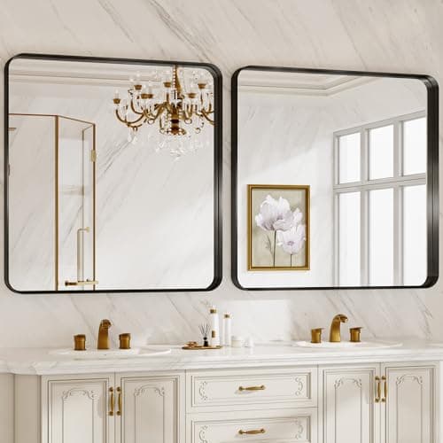 36 Inch Brushed Nickel Bathroom Mirrors for Over Sink, Rounded Rectangle Black Vanity Mirror, Farmhouse Mirror for Wall, HD Tempered Glass, Anti-Rust Mirror,Hangs Horizontally or Vertically - Thumbnail 3