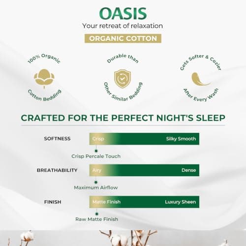THREAD SPREAD 100% Organic Cotton Sheets King Size - 4 PC Organic Cotton King Percale Weave Sheet Set, Soft, Cooling, Crisp & Breathable, 16" Deep Pocket Hotel Quality Bedding Set - Sage Green - Thumbnail 2