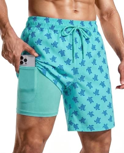 CoozySphere Men's Swim Trunks with Compression Liner Quick Dry 7 Inch Swimsuit Swimming Swim Board Shorts for Men with Pockets M - Image 1