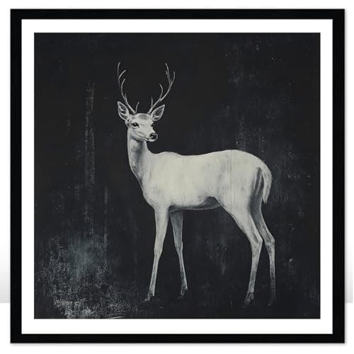 Moonow7 Deer Wall Art Framed – Small Minimalist Animal Print, Vintage Wall Decor for Living Room, Zen Forest Pictures for Bedroom, Rustic Farmhouse Artwork for Entryway, Gallery, Size 12x12” - Image 1