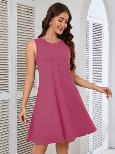 Heymoments Women Summer Dress Mauve Large Sleeveless Crew Neck Casual Cute Loose Fitting Tank Sundress Comfy Swing Midi Flowy A-line Trendy Beach Vacation Teacher Dresses with Pockets - Thumbnail 2