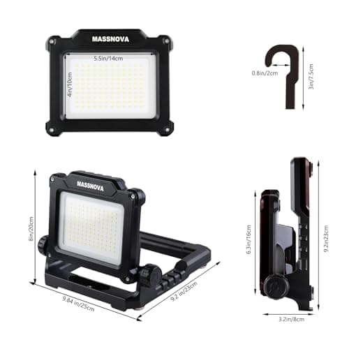 MASSNOVA 4000LM 25W Cordless Work Light with Tripod Stand, Super Bright, Compatible with Dewalt, Makita and Milwaukee 18-21V Power Battery, Brightness Adjustable, Flicker Free - Thumbnail 6
