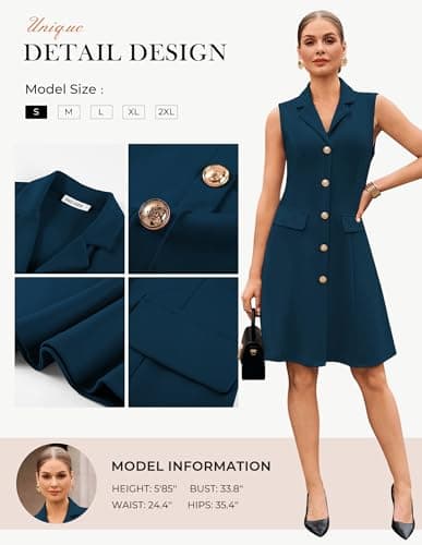 GRACE KARIN Women Summer 2026 Business Work Dress Sleeveless Dress A Line Midi Dress Peacock Blue XXL - Thumbnail 4