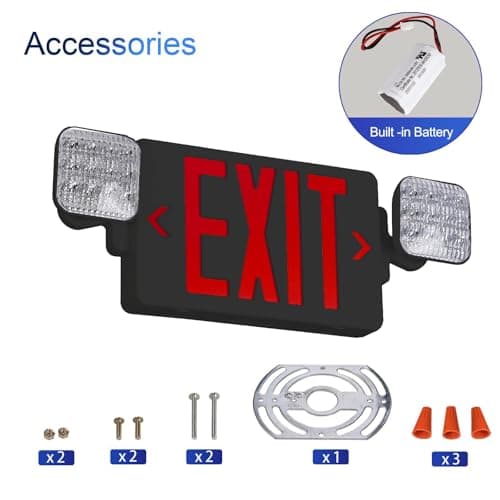 CM MZY Black Housing Exit Sign with Emergency Light, Red Exit Signs with Battery Backup,Combo for Business,Two Adjustable Square Head,US Standards,UL Certified,120V/277V AC,1 Pack - Thumbnail 2